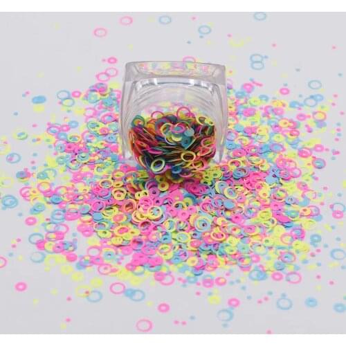 50g a bag Hollow Circle Fluorescence Sequins Nail ,12COLORS Flakes Glitter Nail Art,Chunky Annular Neon Manicure Sequins#PD-12