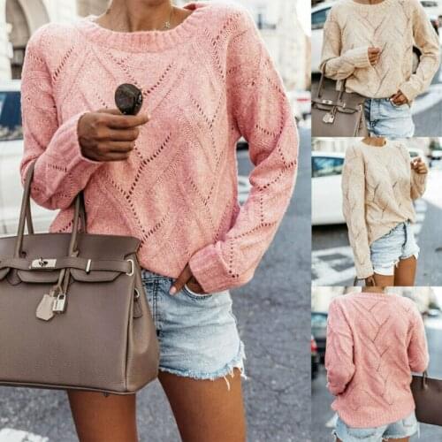 Brand New Women Ladies Long Sleeve Knitted Hollow Out Pullover Sweater Loose Jumper Tops Ladies Winter Warm Size 6-14