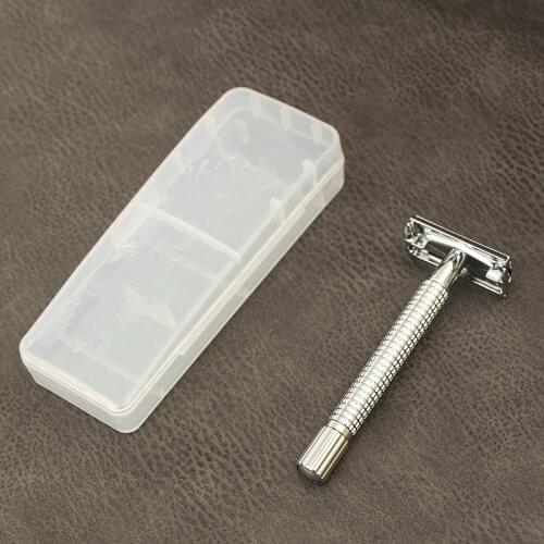 Weishi Manual Chrome Long Handle Mens Barber Shaving Safety straight Razor Classic Stainless Shaver +5 Blades +box