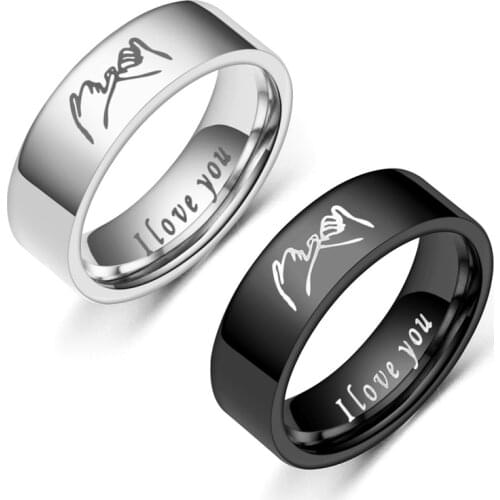 Pinky Promise Ring I Love You Stainless Steel Ring Engraved Ring Statement Ring Hand Gesture Ring Couple Jewelry Gift