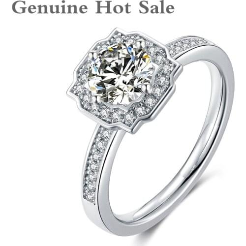 1.0ct 6.5mm D Color Round Cut 925 Silver Moissanite Ring Diamond Test Passed Jewelry Woman Girlfriend Engagement Wedding Gift