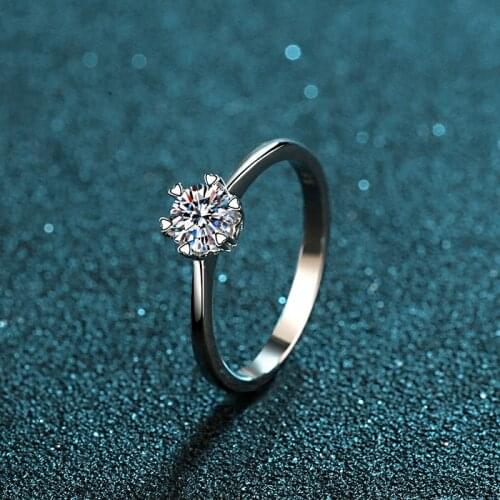 Passed Diamond Test Excellent Moissanite Love Six Claws Ring 925 Sterling Silver Perfect Cut 0.5-1 Ct Gem Ring Fashion Women