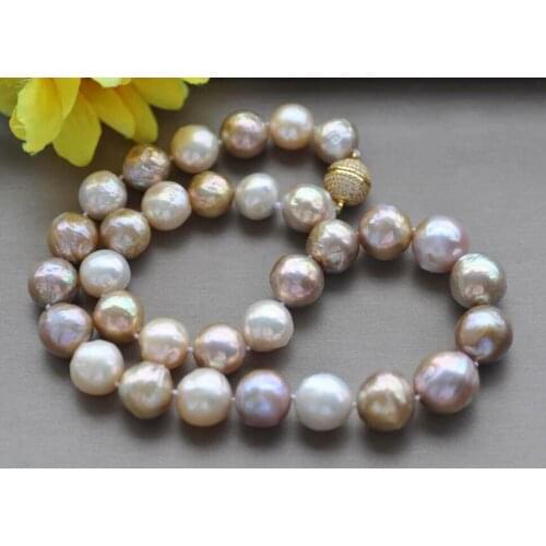 13-15mm Peacock-Lavender Round Edison KESHI Pearl Necklace 18" 36" Magnet Clasp