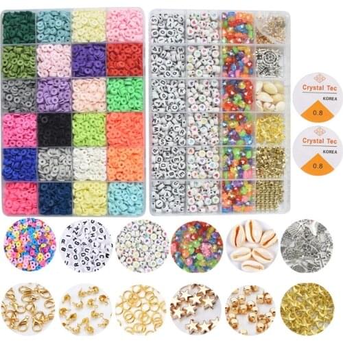 L93F Flat Round Polymer Clay Spacer Beads for Jewelry Making Bracelets Necklace