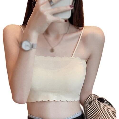 Summer Korean Style FashionTanks Top Inside Wear Ice Silk Lace Base Wrap Chest Camisole Vest