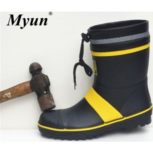 Men Outdoor Rubber Fishing Hunting Boots Steel Toe Steel Sole Safety Work Rain Boots Anti-stabbing and Anti-smashing Gumboots