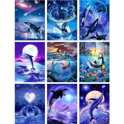 DIY Round Diamond Painting Star Dolphin Combination Living Room Decoration Mosaic Diamond Embroidery Landscape Cross Stitch Kit
