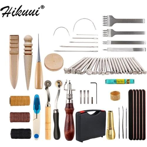 Leather Craft Tools Kit Hand Sewing Stitching Punch Carving Work Groover Awl Leather Thread Needles Accessories DIY Tool Set