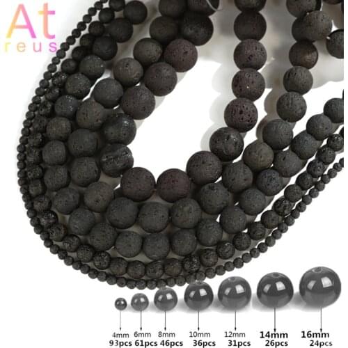 Natural Stone Black Lava Volcanic Stone Round Loose Beads 4/6/8/10/12/14/16MM Diy Charm Beads For Jewellery Making Accessories