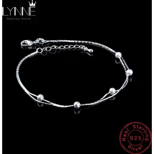 Newest Fashion 925 Sterling Silver Double Layer Frosted Beads Anklets Women Small Ball Pendant Beach Foot Chain Bracelet Jewelry