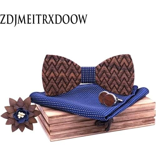 New Handmade Wooden Bow Tie Wedding Party Ties for Men Wooden Flowers Tie with Gift Box Wedding Christmas Gifts Cadeau Homme
