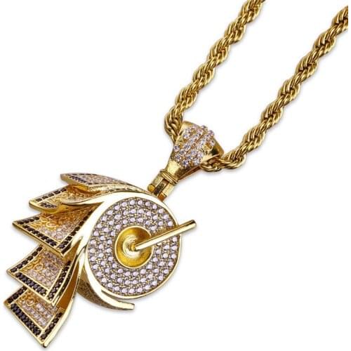 OMYFUN Factory Price Money-Making Charm Pendant Necklace Gold Silver Color 3D Pendants CZ Iced Paved Bling Men Jewelry Dropship