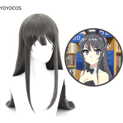 YOYOCOS Sakurajima Mai Cosplay Wigs Rascal Does Not Dream Of Bunny Girl Senpai Gray Long Straight Hair Heat Resistant Hair