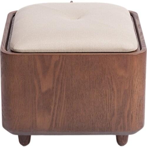 Solid Wood Frame Foot Rest Stool Ottoman Storage Multi functional Pouf Wooden Footrest Soft Seat Pad Cube Ottoman Storage Box