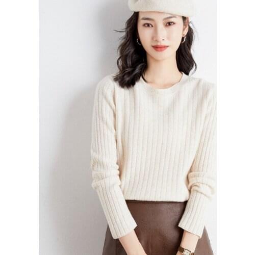 2021 autumn winter pullovers womens knitted woolen sweater round neck sweater womens loose pit strip bottoming Pullovers Full