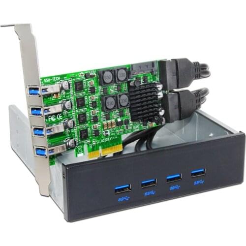 QINDIAN Add On Cards PCIE USB 3.0 Card PCI-E/PCI Express USB 3.0 Controller with 5.25 USB 3.0 Front Panel PC Computer Components