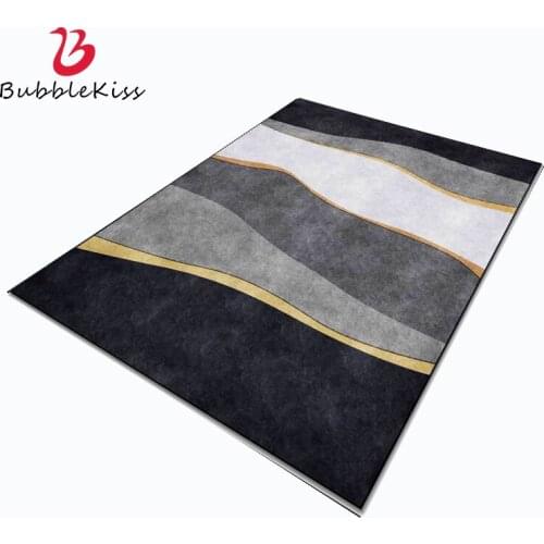 Bubble Kiss Modern Gold Wavy Stripes Carpet Gray Black Light Luxury Living Room Decor Area Rugs Non-Slip Customized Floor Mats