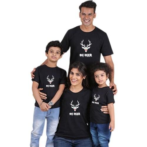 Family Matching Outfits 2021 Summer Christmas Elk Short Sleeve T Shirt Parent Child Wear Father Mother Kid Boy Girl Home Clothes