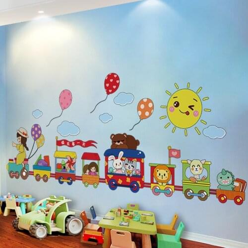 [SHIJUEHEZI] Animals Balloons Clouds Wall Stickers DIY Cartoon Train Wall Decals for Kids Rooms Baby Bedroom House Decoration