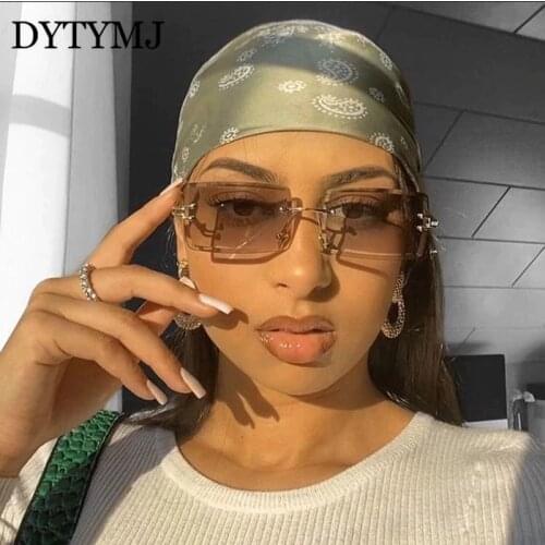 DYTYMJ Rectangle Sunglasses Women Rimless Sunglasses Women Luxury Brand Sun Glasses Women Gradient Vintage Lentes De Sol Mujer