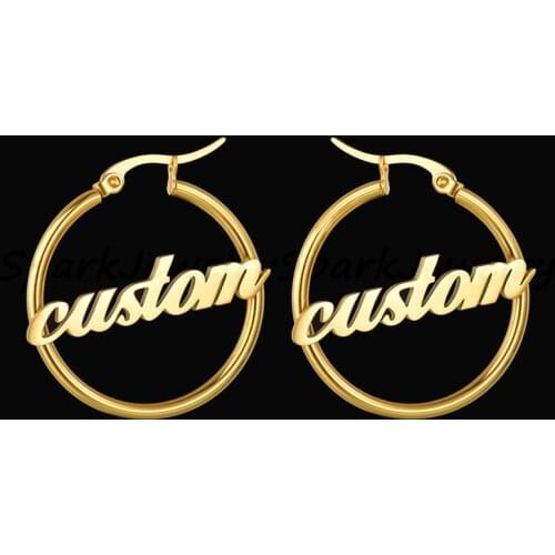Spark 1 Pair Stainless Steel Custom Name Hoop Earrings Personalized Handmade Large Circle Earrings For Women Girls Birthday Gift