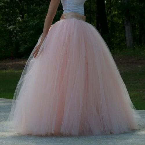 Wedding Maxi Tulle Skirt Floor Length Ball Gown Pink Tutu Skirt with Ribbon Sash Custom Made Super Lush Long Bridal Skirt