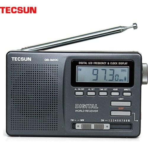 TECSUN DR-920C Black Alarm clock Radio Digital Portable Display FM/MW/SW Multi Band with High sensitivity LCD Audio Campus Radio
