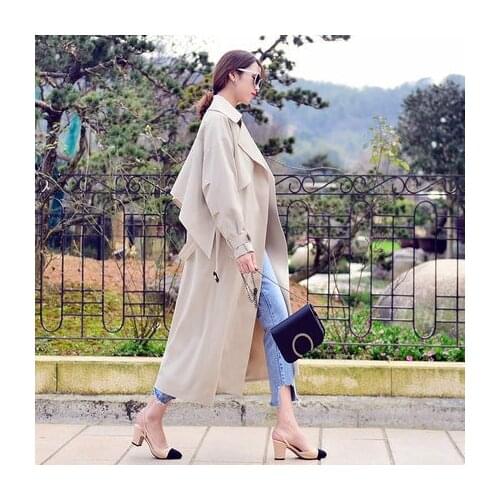 Women Black Trench Coat Spring New Casual Tops Belt Loose Cloak Female Windbreaker Women Overcoat Manteau Femme Hot LX100