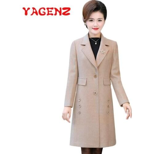 YAGENZ Women Wool Coat outerwear winter clothing fashion woolen blends female elegant Single-breasted Plus size woolen coat 546