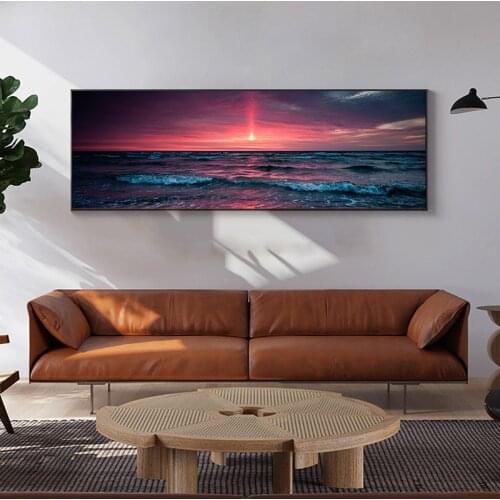 Sunset Beach Ocean Seascape Canvas Art Posters and Prints Modern Landscape Big Size Canvas Painting Wall Art Picture for Bedroom