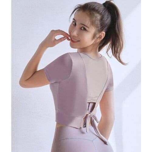 Women Yoga With Breathable Short Sleeves T-Shirt High Elastic Slim Body Tights Gym Yoga Clothing Top for Women