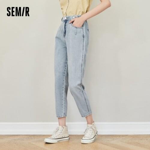 SEMIR Jeans Women Blue Old Style 2021 Summer New Style Letter Embroidery Small Cone Cropped Trousers Loose Girl