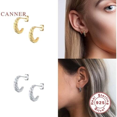 CANNER 925 Sterling Silver Earrings For Women Fashion Croissant Type C Piercing Stud Earrings Pendientes Plata 925 Jewelry