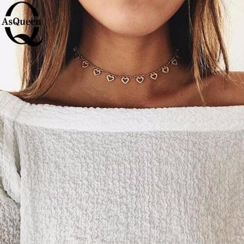 Simple Silver Color Plated Love Heart Choker Necklace For Women Chocker Necklaces collar collier ras du cou femme
