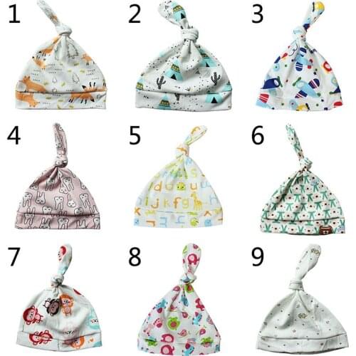 1pcs Baby Hats cotton Knotted Cartoon Printed Hats and Caps For 0-24 Months Newborn Baby Accessories s
