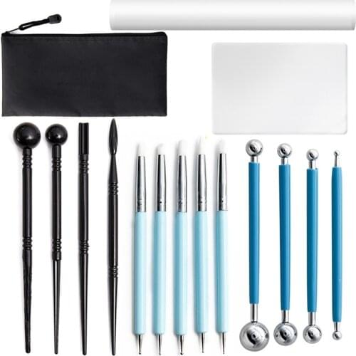 15Pcs Ball Stylus Soft Clay Pottery Tool Set Multi-Tools DIY Art Projects Sculpting and Modeling Fondant Dotting Tool