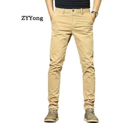 2020 Men Overalls Cotton Slightly Elastic Comfortable Slim Military Casual Cargo Pants Fashion Solid Color Khaki Black Trousers