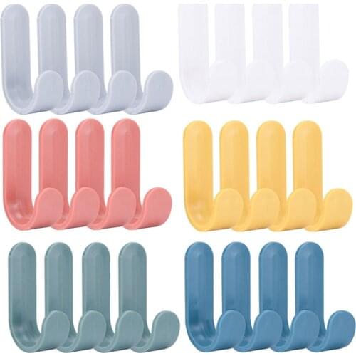 4pcs Plastic Towel Hooks Self Adhesive Wall Door Hangers Bedroom Clothes Hat Racks Home Decor Key Holder Kitchen Organizer