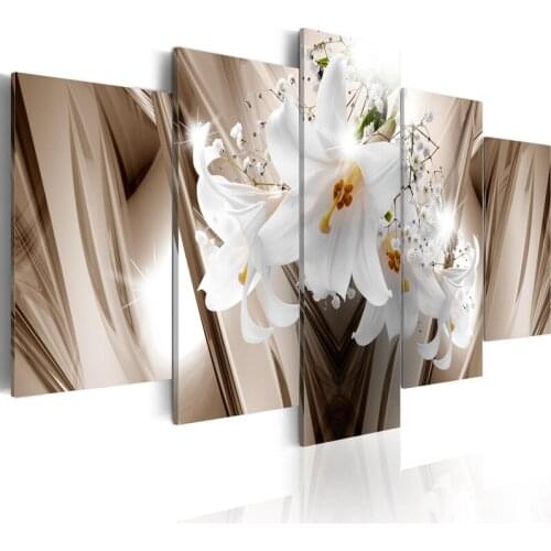 5D DIY Embroidery Diamond Picture Modern Home Decor 5 Pcs Painting White Lily Flower Full Round Drill Cross Stitch Wall Art Gift