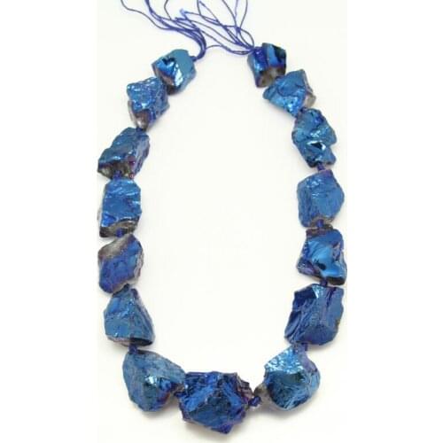 Full strand Rough Quartz Titanium Blue Nugget Beads Pendants,Center Drilled Natural Crystals Large Stones Spacer Necklace Bulk