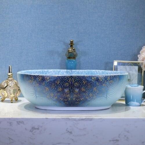 Jingdezhen Porcelain Blue Glazed Nordic Simple Household Decorative Basin