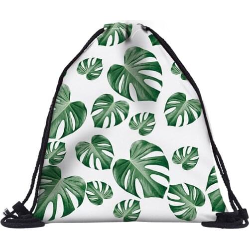 BU logo Kids Backpack 3D leaf prints travel softback bag women mochila drawstring bag boys backpacks