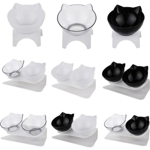 Dog Cat Double Bowls with Raised Stand Pet Food Water Feeder 15° Tilted Non-slip Drinking Dispenser Feeding Container