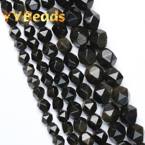 Faceted Natural Gold Obsidian Stone Beads Smooth Loose Spacer Beads For Jewelry Making Charm Bracelets 15" Strand 6mm 8mm 10mm