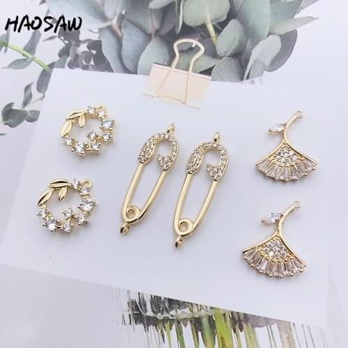 HAOSAW 4Pcs/Lot Choose CZ Stone/Hand Made/Garland/Multi Designs/Genuine Gold Plating Charm/DIY Jewelry Making/Earring Jewelry