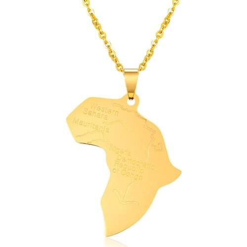 HC Hiphop Africa Map Necklace Stainless Steel Pendant & Chain Necklace Men Women Statement Jewelry Ethiopian Nigerian Necklace F