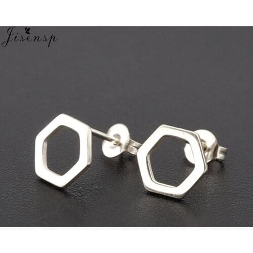 Jisensp Simple Design Fashion Hexagon Stud Earrings for Women Girls Punk Style Female Jewelry Earrings Stainless Steel Earing