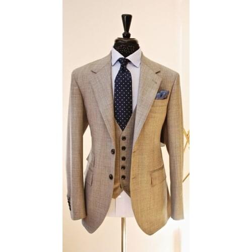 Custom Made Classic Plaid Two Button Men Slim Fit Suit Groom Tuxedos/Notch Lapel Groomsmen Men Wedding Suits(jacket+pant+vest)