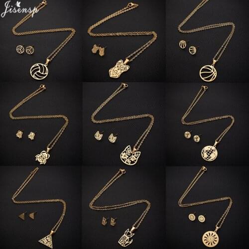 Jisensp Fashion Animal Geometric Pendant Necklace Earrings for Women Unique Design Vintage Frog Stainless Steel Jewelry Sets