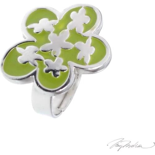Collection ring Cervantes in Rhodium and Enamel Green Flower Star